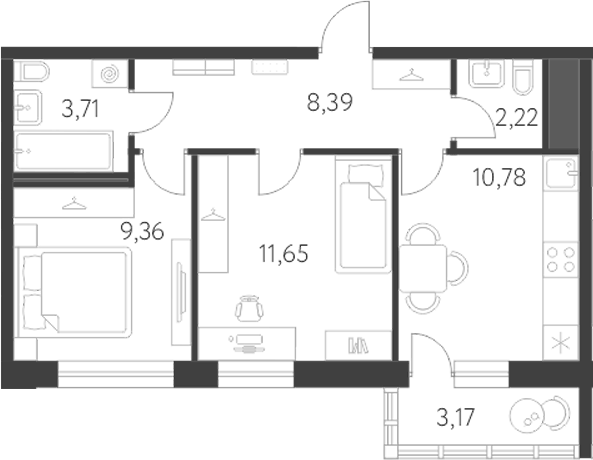 Планировка 2-к, 47,7 м² в ЖК Первый Академ