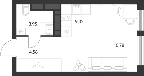 Планировка Студия, 27,9 м² в ЖК Первый Академ