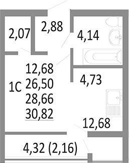 Планировка Студия, 28,66 м² в ЖК Притяжение