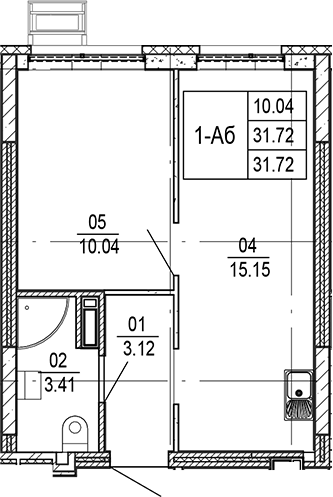 Планировка 2Е-к.кв, 31,72 м² в ЖК Прогресс Академический