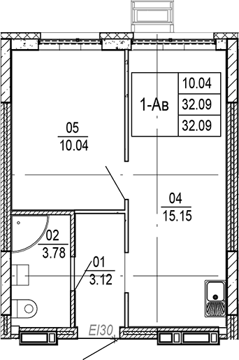 Планировка 2Е-к.кв, 32,09 м² в ЖК Прогресс Академический