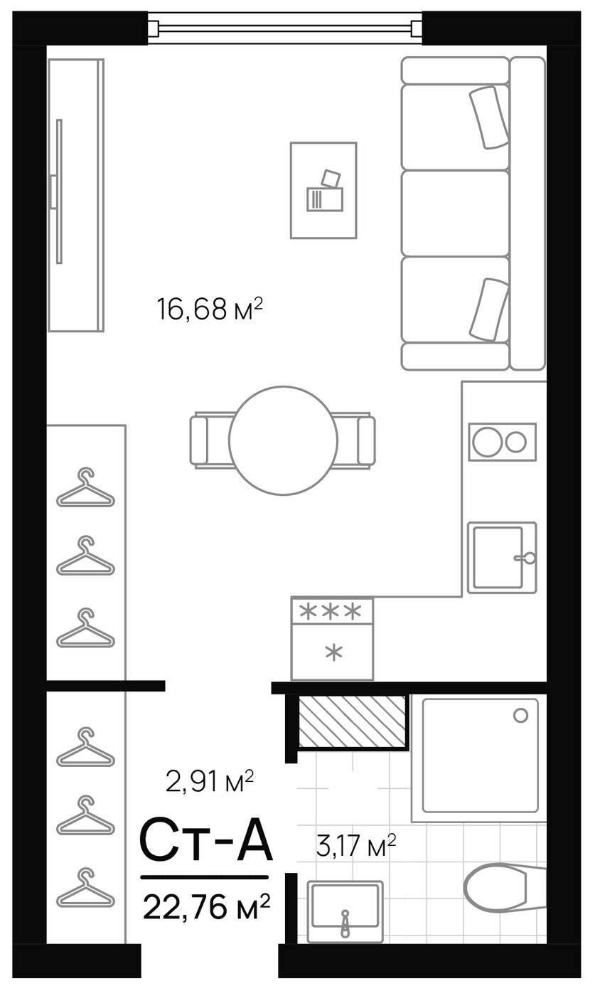 Планировка Студия, 22,76 м² в ЖК Прогресс Академический