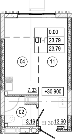 Планировка Студия, 23,79 м² в ЖК Прогресс Академический