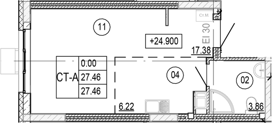 Планировка Студия, 27,46 м² в ЖК Прогресс Академический