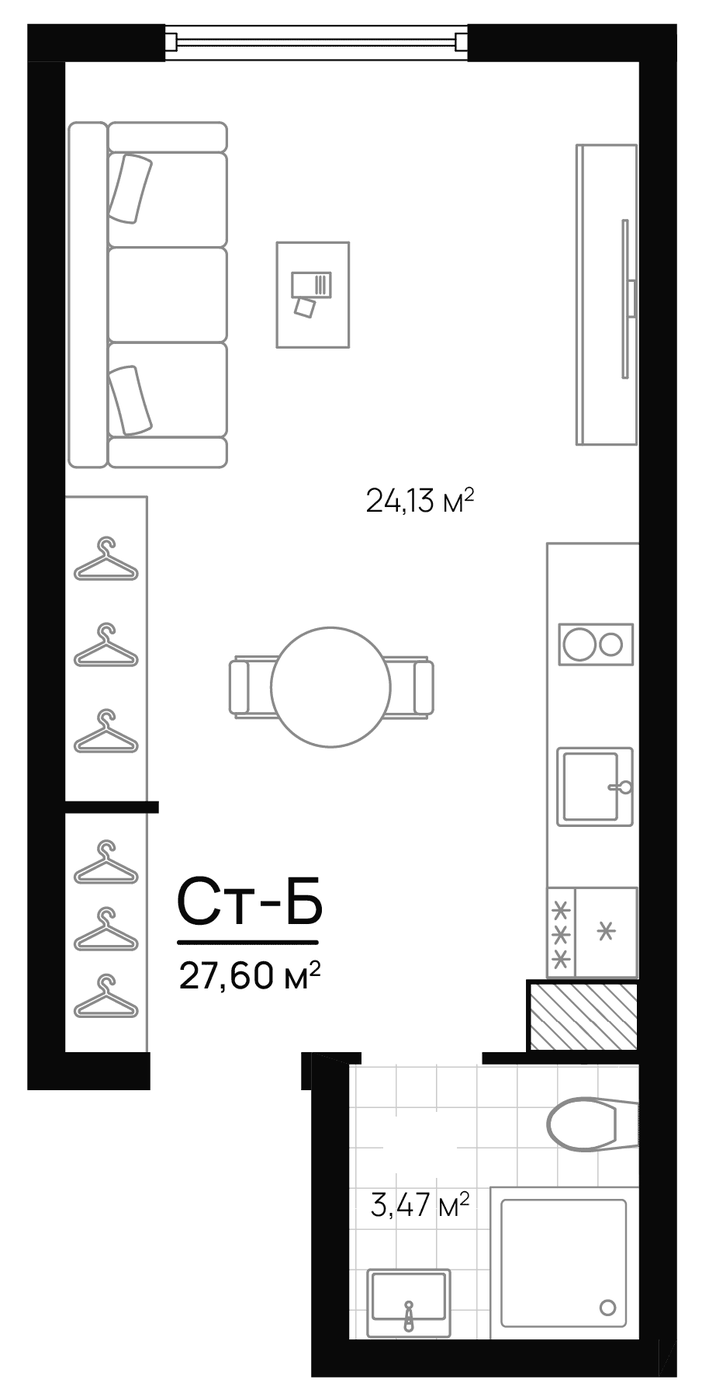 Планировка Студия, 27,6 м² в ЖК Прогресс Академический