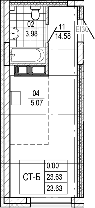 Планировка Студия, 23,63 м² в ЖК Прогресс Встречный