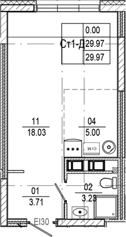 Планировка Студия, 29,97 м² в ЖК Прогресс Встречный