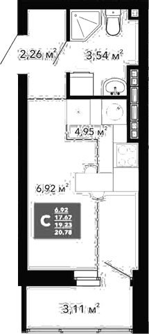 Планировка Студия, 19,23 м² в ЖК Радиостанция