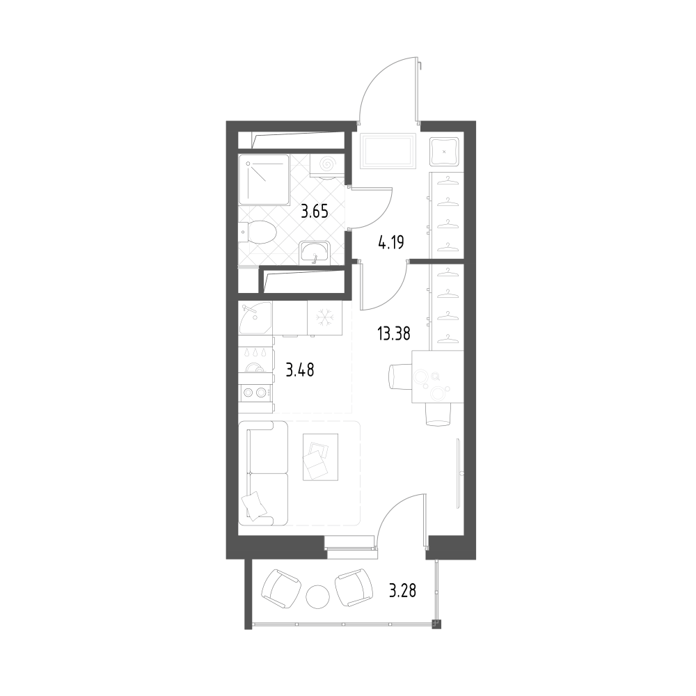 Планировка Студия, 25,68 м² в ЖК Раута