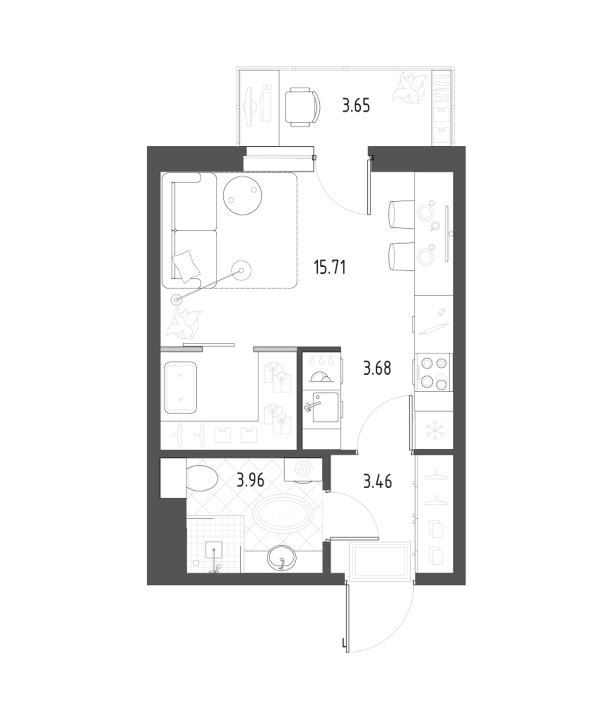 Планировка Студия, 27,6 м² в ЖК Раута