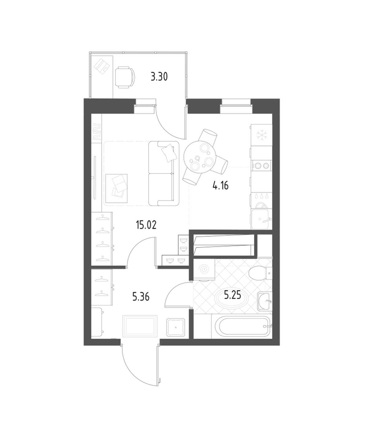 Планировка Студия, 30,3 м² в ЖК Раута