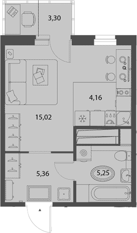Планировка Студия, 30,78 м² в ЖК Раута