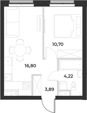 Планировка 1-к.кв, 35,61 м² в ЖК РАЗУМ на Курчатова