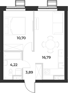 Планировка 1-к.кв, 35,6 м² в ЖК РАЗУМ на Курчатова
