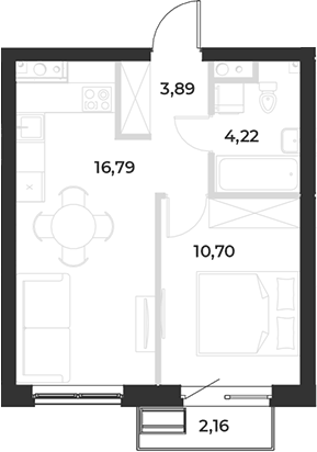 Планировка 1-к.кв, 37,76 м² в ЖК РАЗУМ на Курчатова