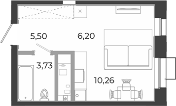 Планировка Студия, 25,68 м² в ЖК РАЗУМ на Курчатова