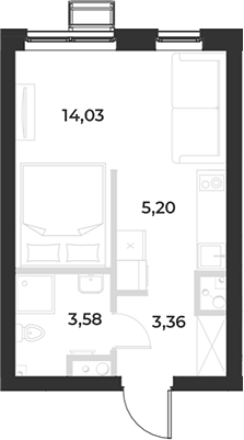 Планировка Студия, 26,17 м² в ЖК РАЗУМ на Курчатова