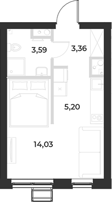 Планировка Студия, 26,18 м² в ЖК РАЗУМ на Курчатова