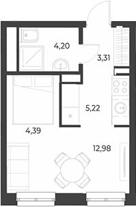 Планировка Студия, 30,1 м² в ЖК РАЗУМ на Малышева