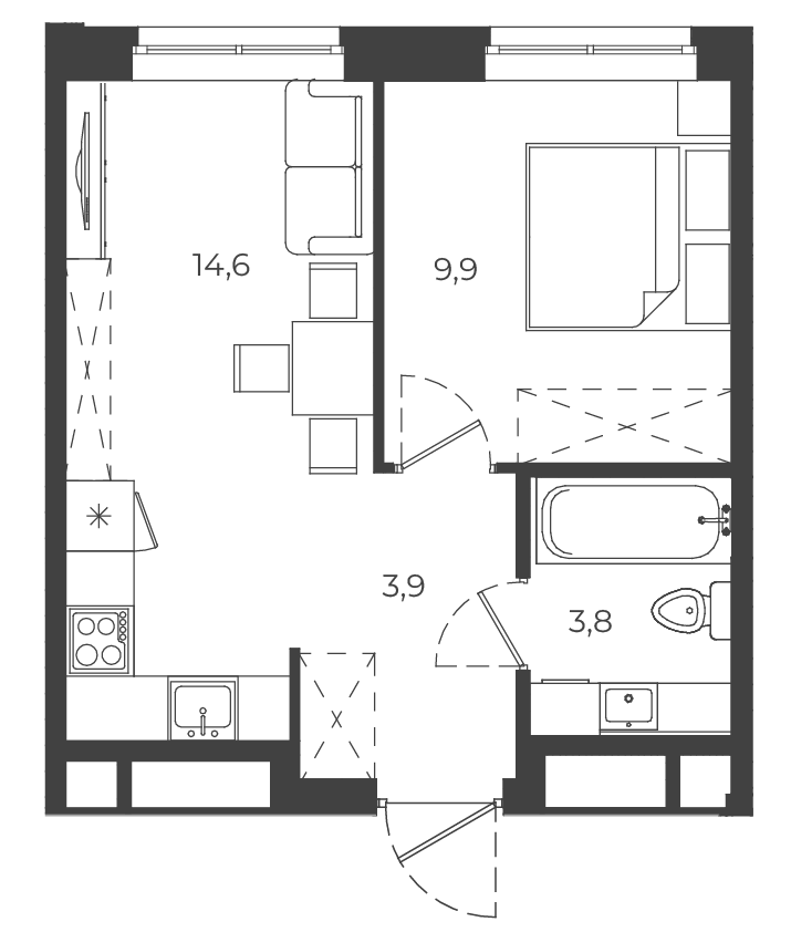 Планировка 1-к.кв, 32.2 м² в ЖК РАЗУМ на Матвеева