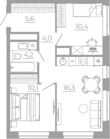 Планировка 3Е-к.кв, 50,6 м² в ЖК РАЗУМ на Титова