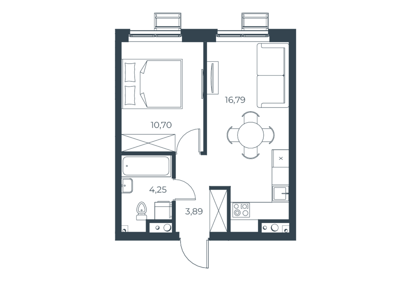 Планировка 1-к.кв, 35,63 м² в ЖК РАЗУМ на Уктусе