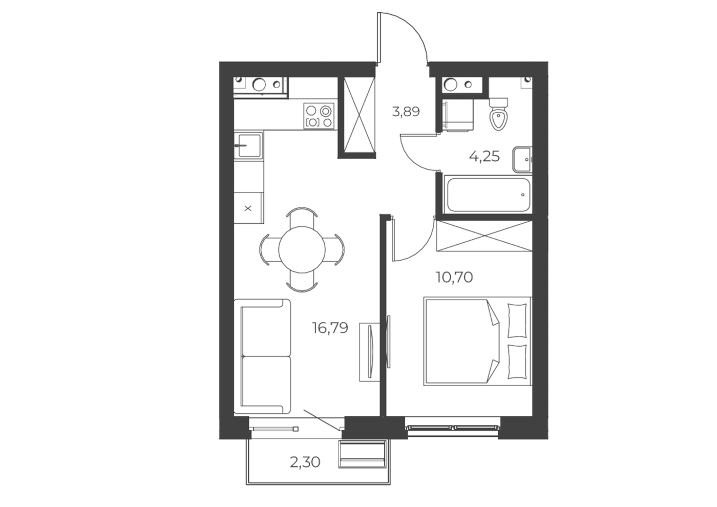 Планировка 1-к.кв, 37,9 м² в ЖК РАЗУМ на Уктусе