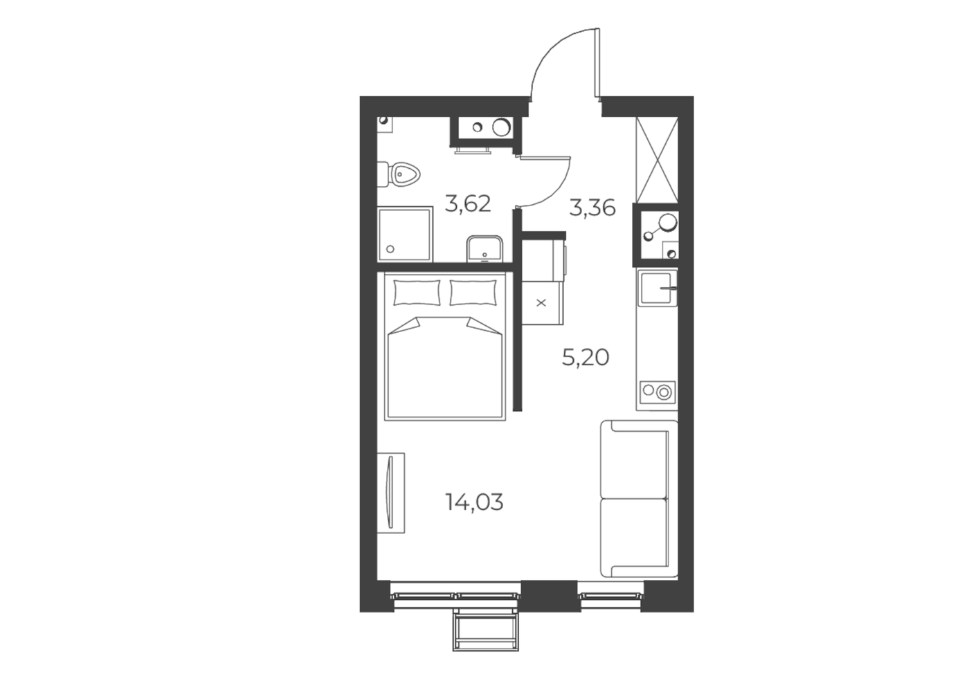Планировка Студия, 26,08 м² в ЖК РАЗУМ на Уктусе