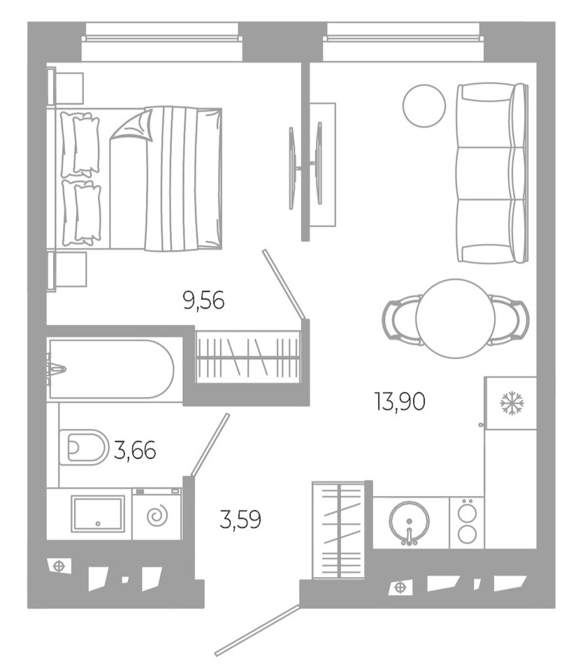 Планировка 1-к.кв, 30,71 м² в ЖК РАЗУМ в Академическом