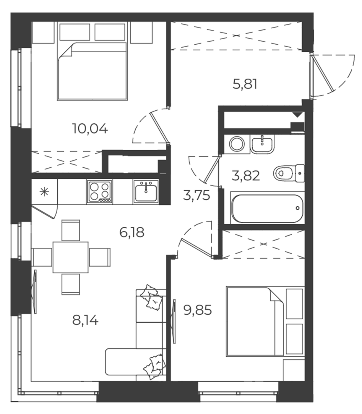 Планировка 2-к, 47,59 м² в ЖК РАЗУМ в Академическом