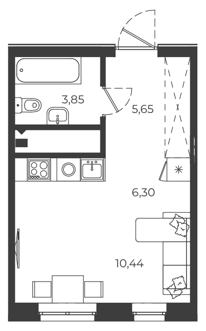 Планировка Студия, 26,24 м² в ЖК РАЗУМ в Академическом