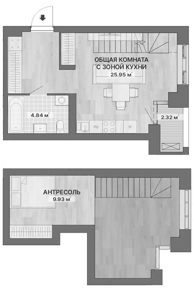 Планировка Студия, 44,77 м² в ЖК Речной квартал