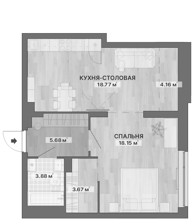 Планировка 2Е-к.кв, 54,31 м² в ЖК ЖК Repin Towers (ГК Атомстройкомплекс)