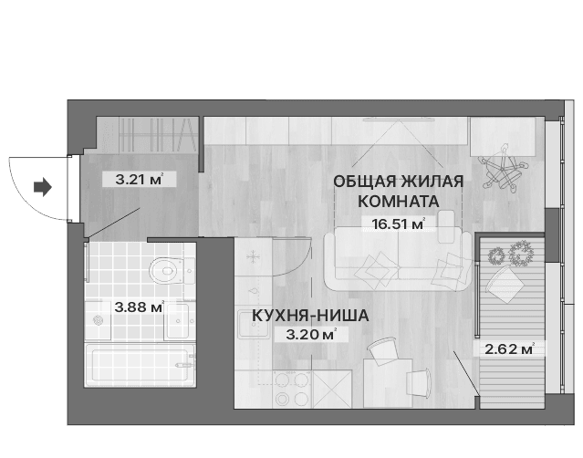 Планировка Студия, 29,42 м² в ЖК ЖК Repin Towers (ГК Атомстройкомплекс)