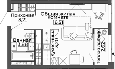 Планировка Студия, 29,42 м² в ЖК ЖК Repin Towers (СКМ Девелопмент)