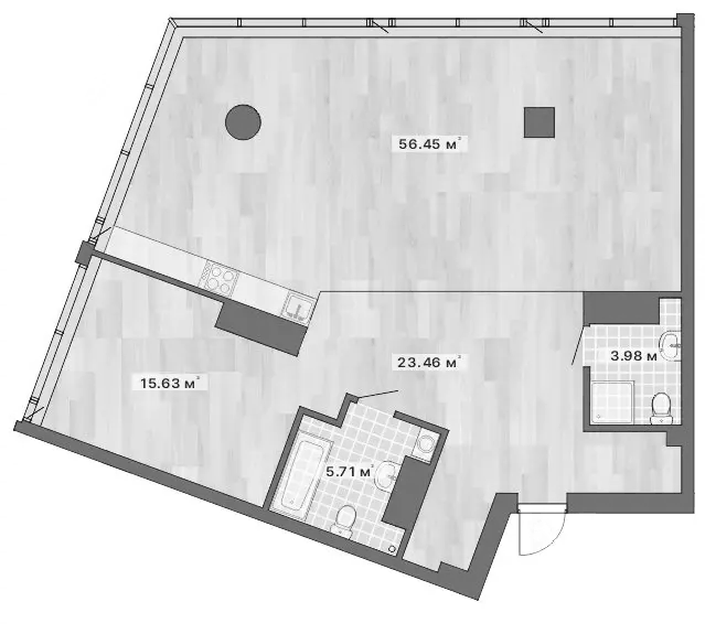 Планировка С одной спальней, 105,23 м² в ЖК Ре:Волюшн Тауэрс