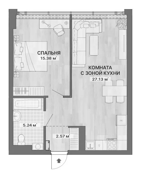 Планировка С одной спальней, 50,32 м² в ЖК Ре:Волюшн Тауэрс