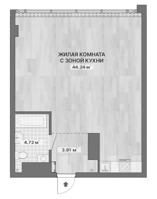 Планировка Опен-спейс, 52,87 м² в ЖК Ре:Волюшн Тауэрс