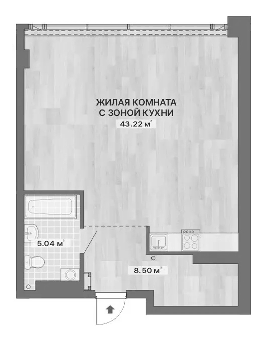 Планировка Опен-спейс, 56,76 м² в ЖК Ре:Волюшн Тауэрс