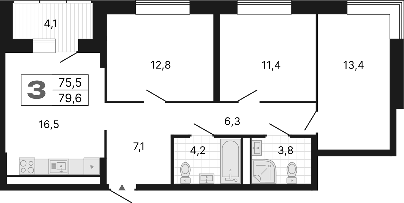 Планировка Планировка 4Е-к.кв 79,63 м² в ЖК River Park в Екатеринбурге в ЖК ЖК River Park