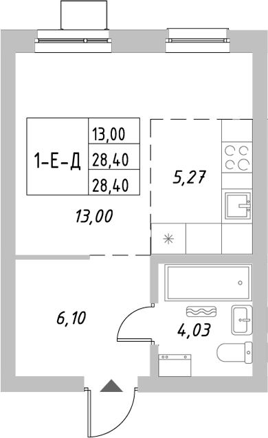 Планировка Студия, 28,4 м² в ЖК Риверсайд