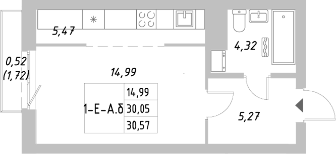 Планировка Студия, 30,57 м² в ЖК Риверсайд
