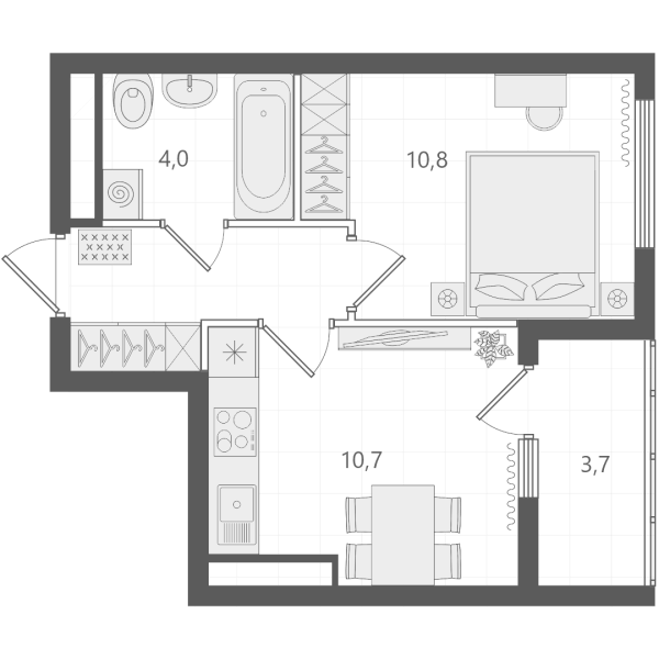 Планировка 1-к, 31,7 м² в ЖК Русь