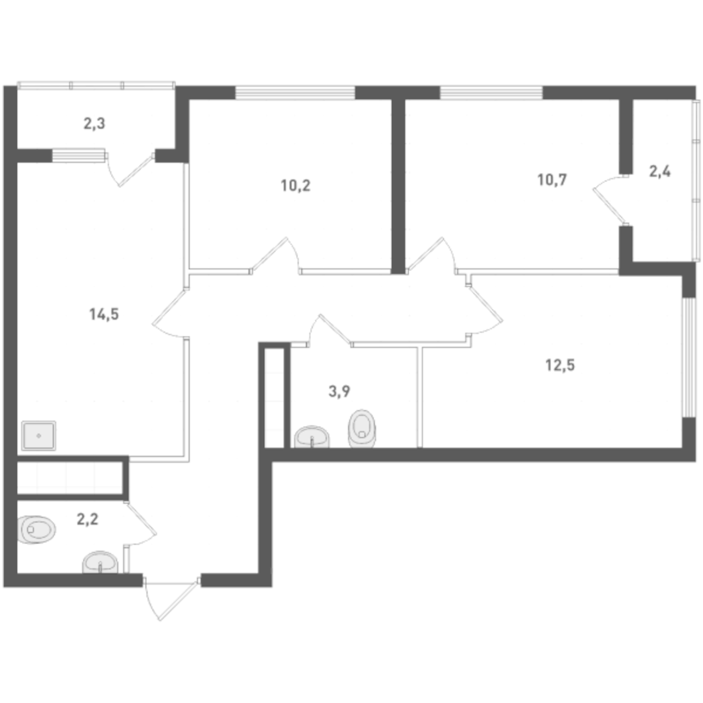 Планировка 3-к, 68,6 м² в ЖК Русь