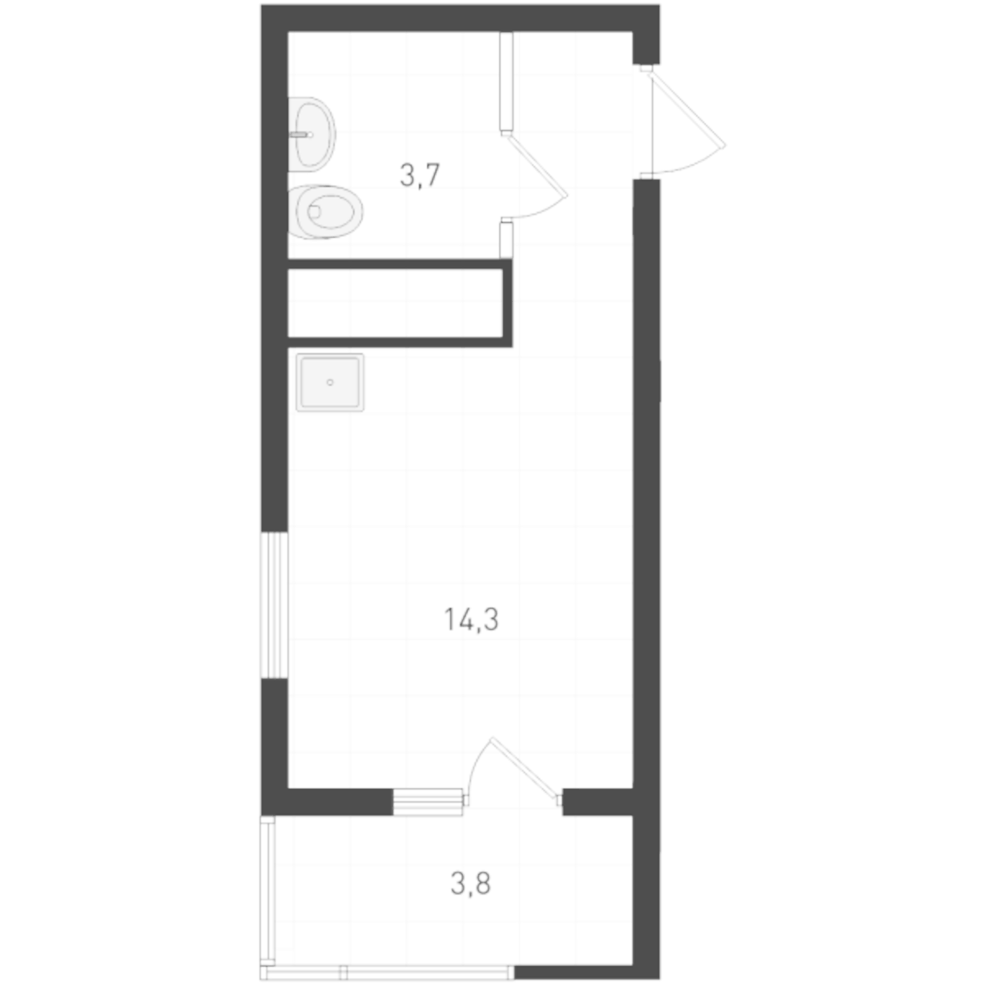 Планировка Студия, 19,8 м² в ЖК Русь