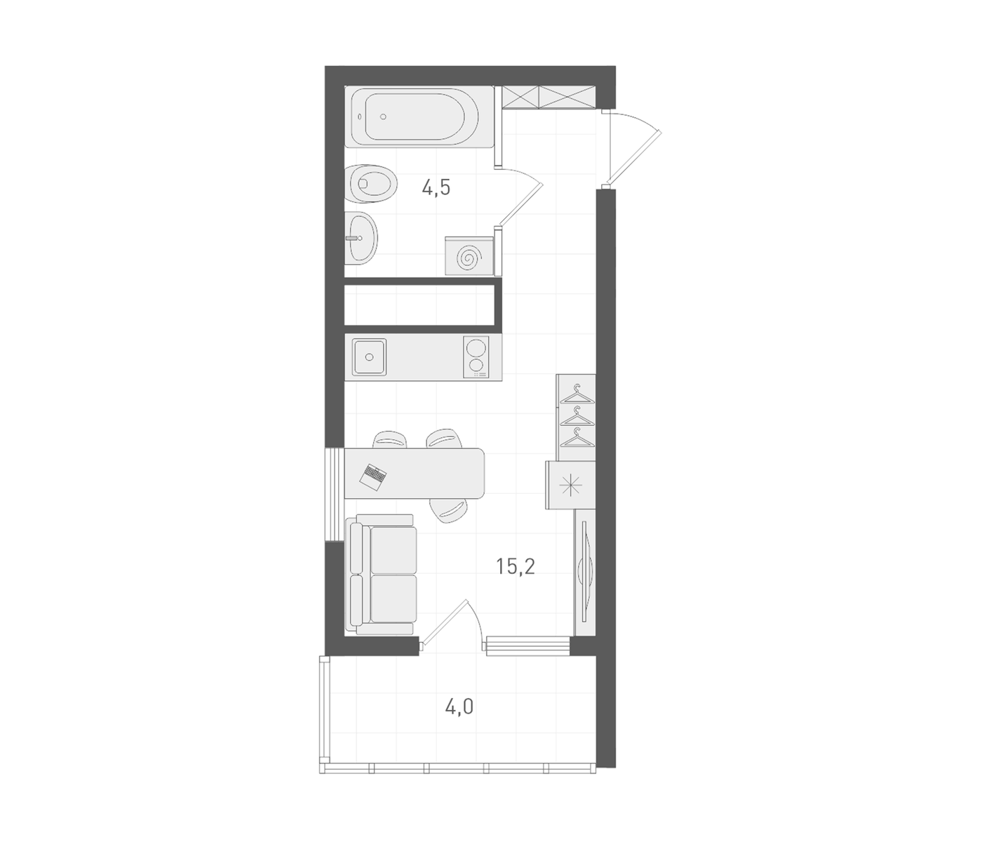 Планировка Студия, 21,5 м² в ЖК Русь