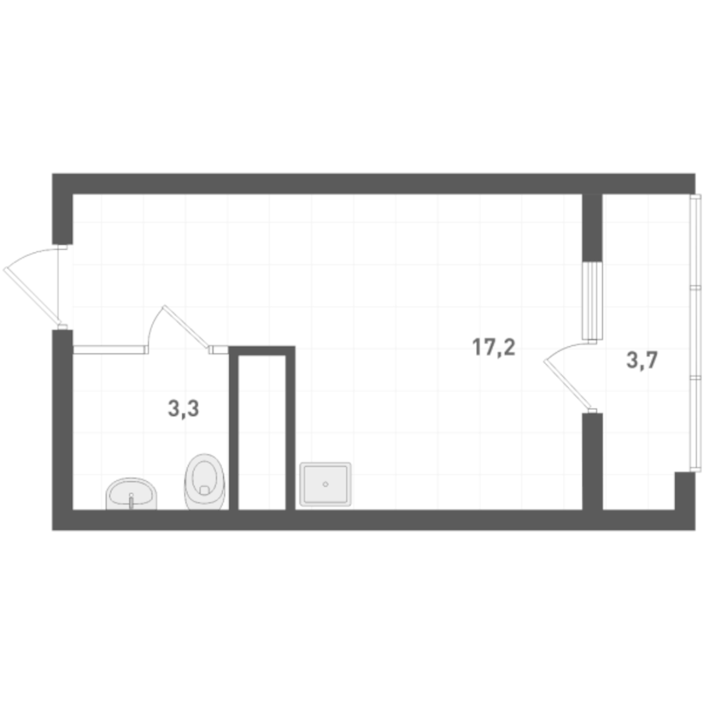 Планировка Студия, 22,3 м² в ЖК Русь
