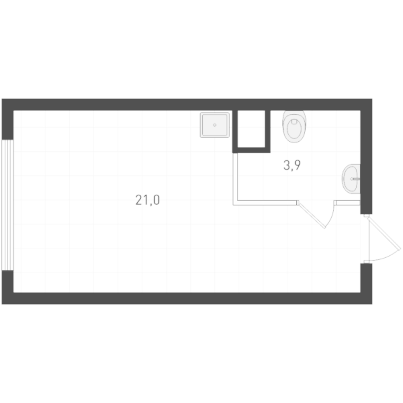 Планировка Студия, 24,9 м² в ЖК Русь