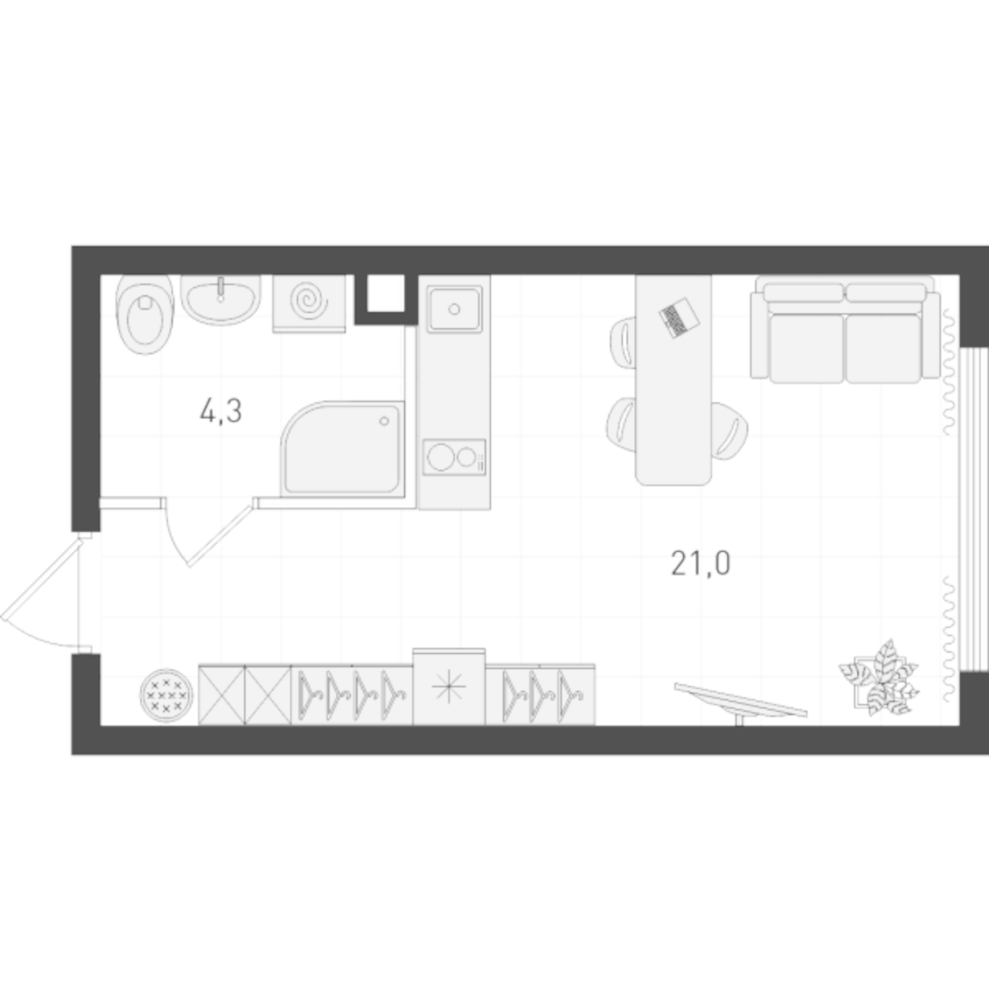 Планировка Студия, 25,3 м² в ЖК Русь
