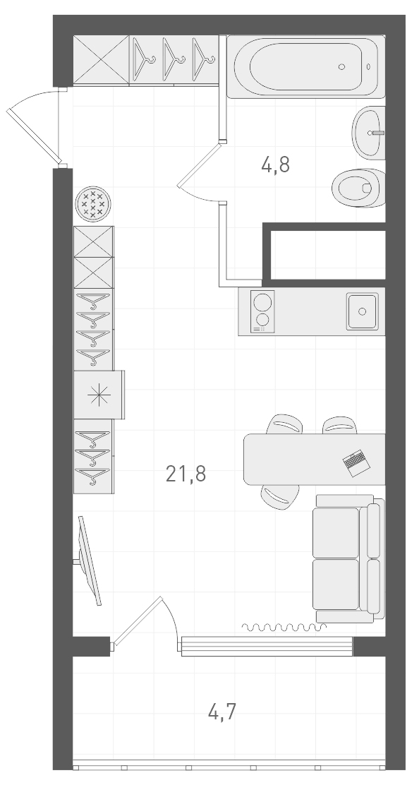 Планировка Студия, 28,7 м² в ЖК Русь
